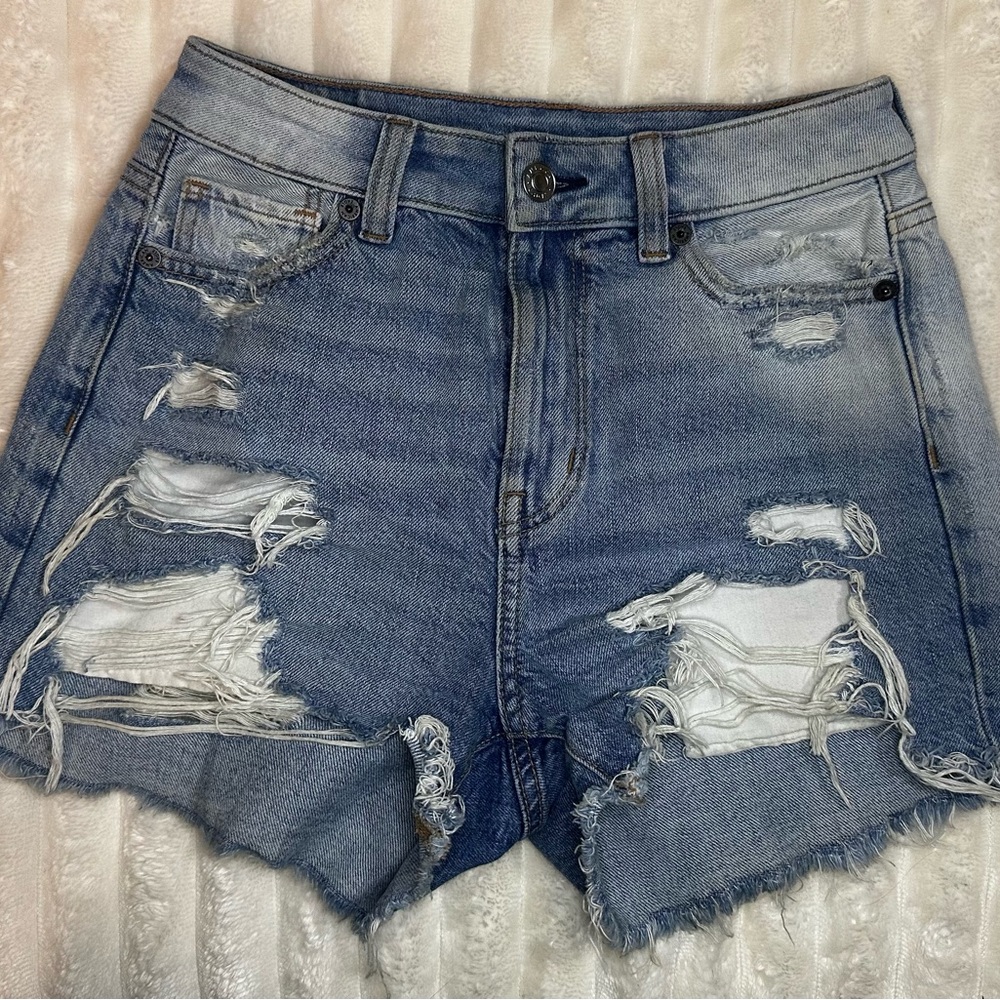 American Eagle Outfitters Blue Distressed Jean Shorts
